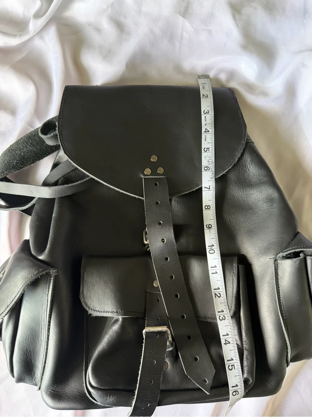 Black Leather Drawstring Backpack - Classic Utility Rucksack